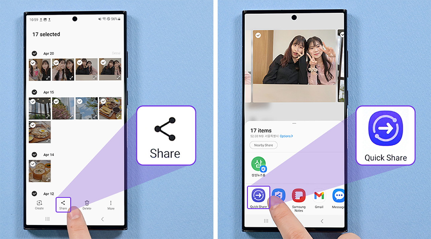 Hands on images of Samsung Quick Share and Private Share features