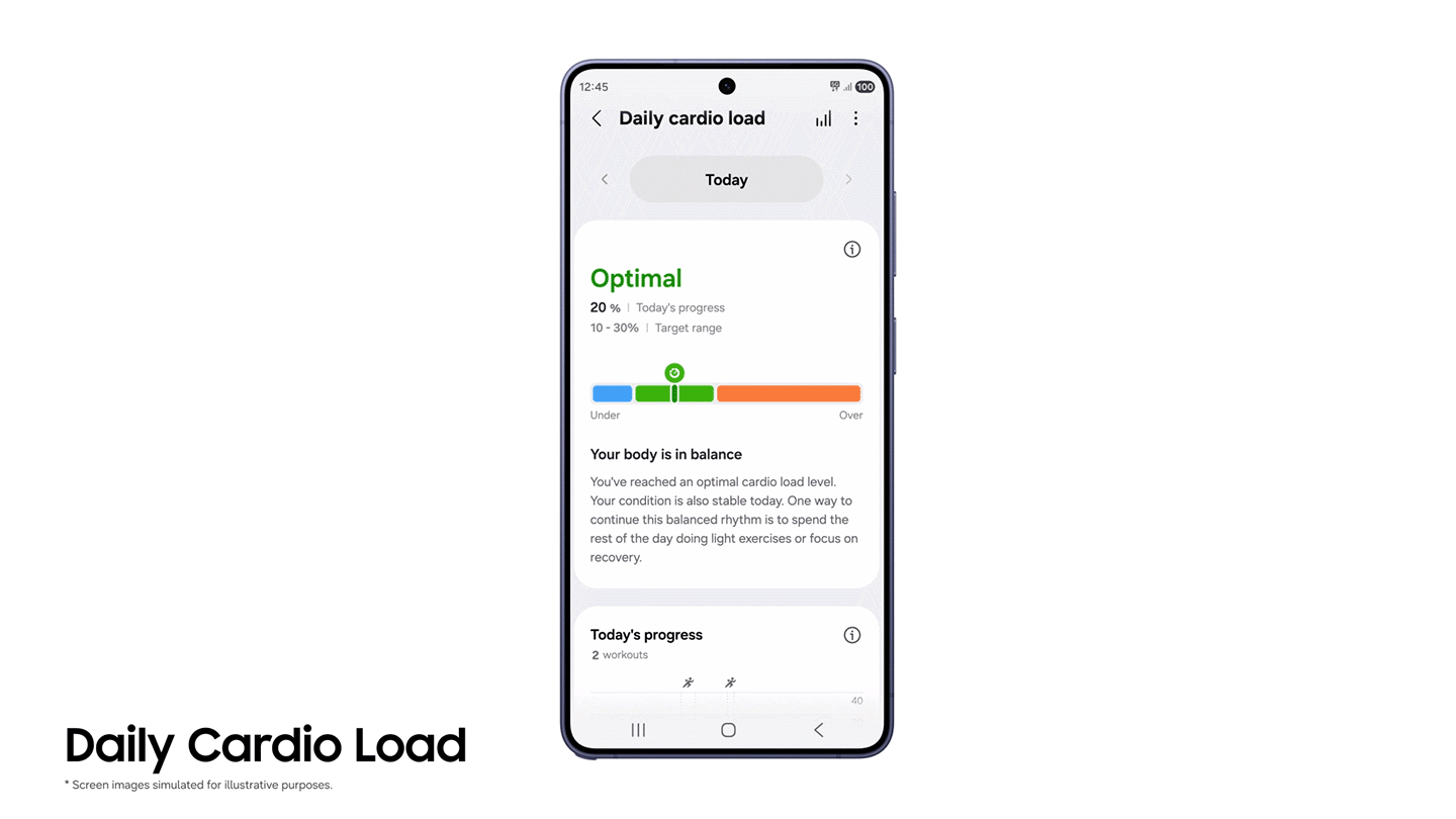 A GIF scrolling through the Daily Cardio Load feature, which suggests training times and rest periods based on users’ cardiovascular load. 