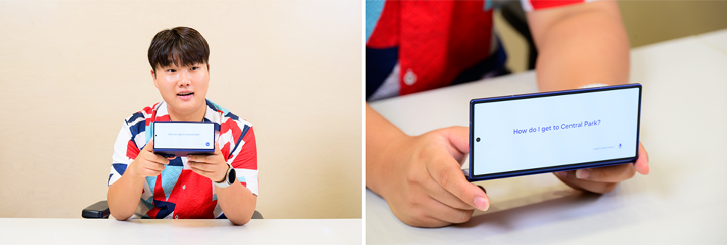 On the left, one of the Samsung Supporters is holding a half-folded Galaxy Fold7. On the right is a close-up of the phone's screen.