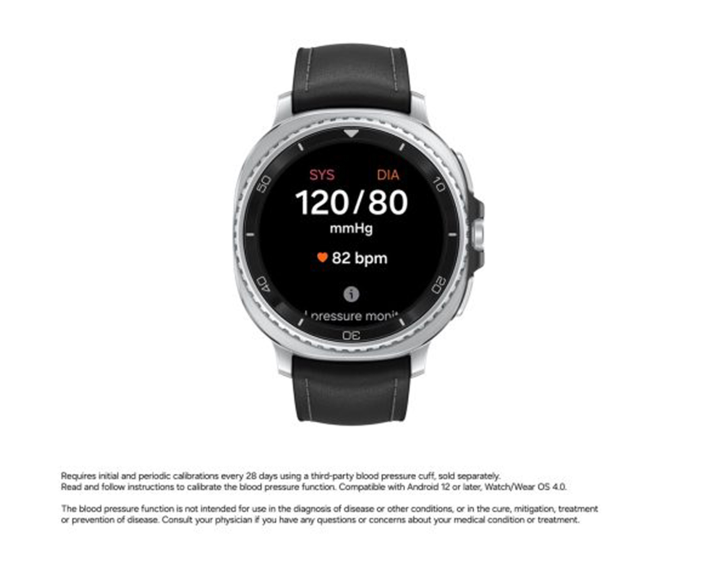 Galaxy Watch8 Classic device measuring blood pressure.