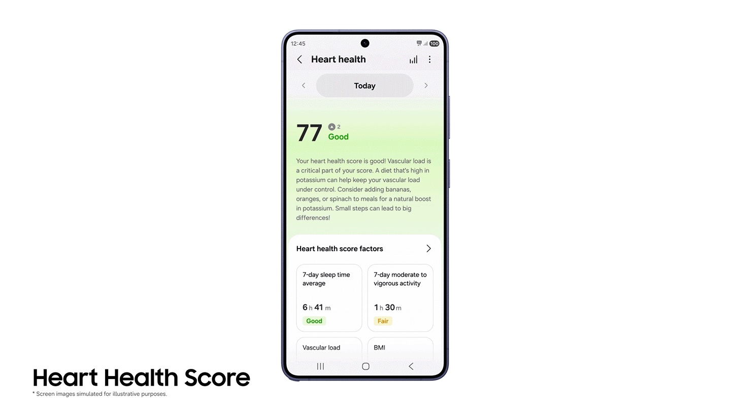 A GIF scrolling through the Heart Health Score feature, which provides users with an overall rating of their heart health. 