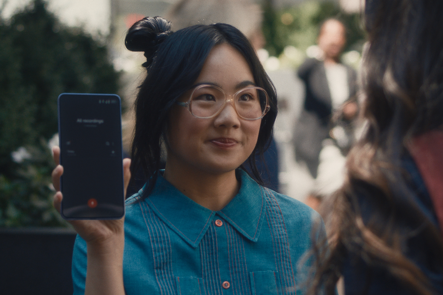 A shot from a video featuring actress Helen J. Shen holding a Galaxy S26 Ultra. 