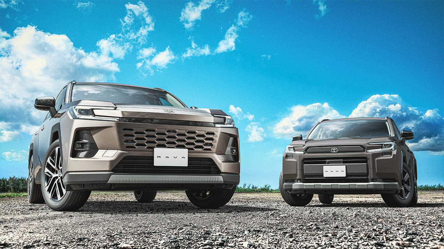 Two 2026 Toyota RAV4 vehicles in an outdoor setting, with their front sides facing the camera.